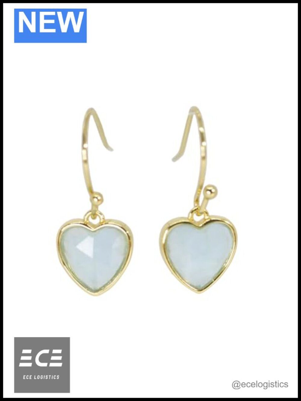 Aquamarine Heart Gemstone Drop Earrings 14k Gold Plated Dangle